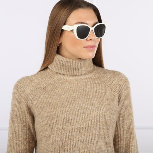 Prada PR19ZS 1425S0 Sunglasses Talc White Dark Grey Rectangle Women - Picture 8 of 8